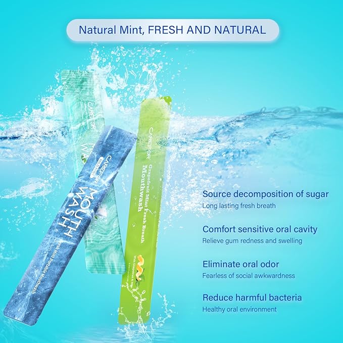 Mouthwash Travel Size - Portable Packets to Go, Alcohol & Fluoride Free, 3 Refreshing Flavors (Fresh Mint, ICY Mint, Grapefruit Mint) Fresh Oral Hygiene (20)