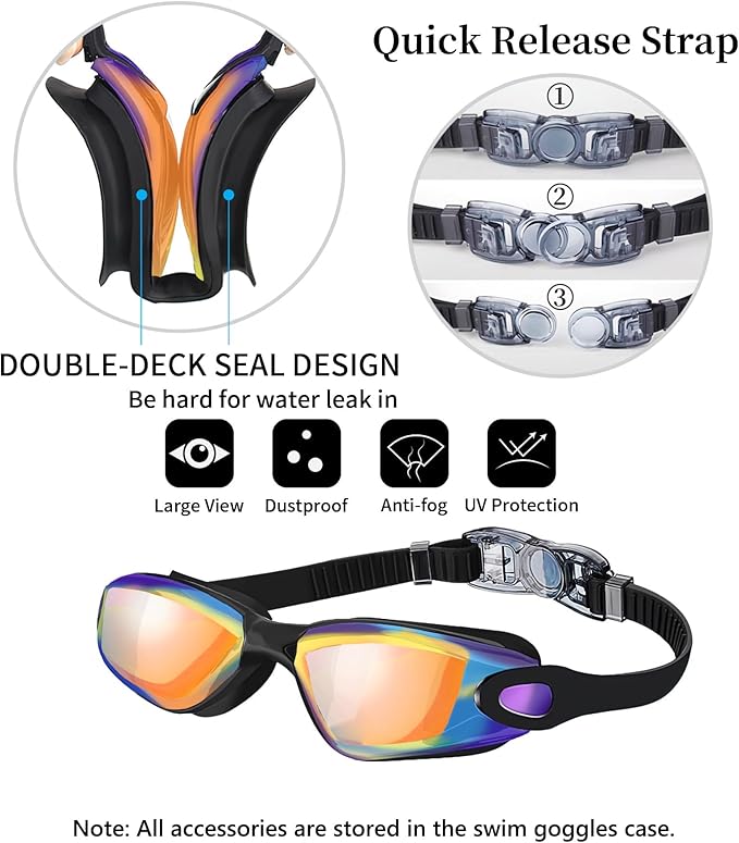 Swim Goggles Swimming Goggles No Leaking with Nose Clip, Earplugs, Swim Cap and Case for Men Women-StrideForce Fitness