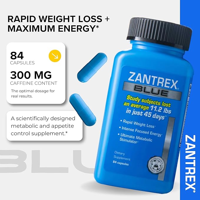 Zantrex Blue Energy & Thermogenesis Boost Energy | Weight Loss Supplement for Appetite Control, Increased Calorie Burn and Supports GLP-1 Levels | 84 Capsules-StrideForce Fitness
