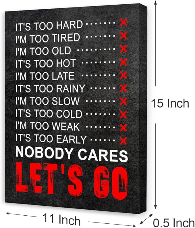 OTINGQD Inspirational Gym Wall Decor,Fitness Quotes Wall Art,Nobody Cares Let's Go Canvas Wall Decor for Home Gym-StrideForce Fitness