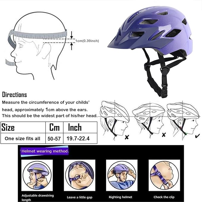 Kids Bike Helmet,Bavilk Kids Boys Girls Bike Helmets with LED Light Detachable Visor Children Youth Teen Multi-Sport for Skating Cycling Scooter Skateboard Adjustable & Lightweight 19.7"-22.4"-StrideForce Fitness