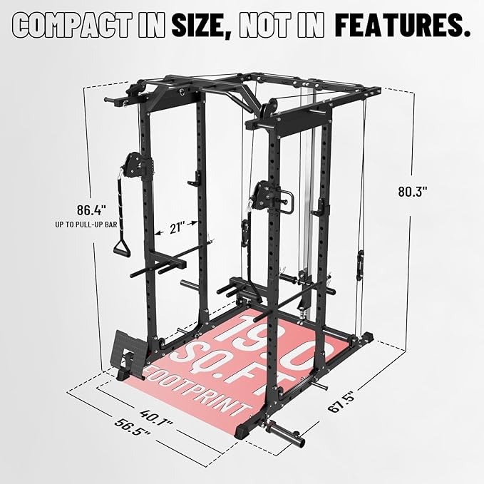 Mikolo Power Cage, Power Rack with Cable Crossover System, 1500LBS Squat Rack with LAT Pull Down System, Workout Cage with Pulley System for Fitness Home Gym-StrideForce Fitness