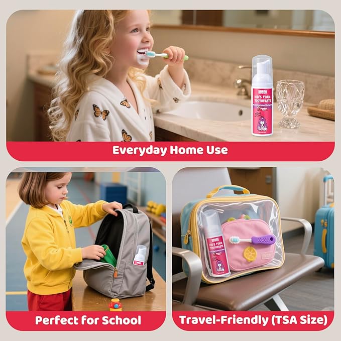 NOHOO Fluoride Free Foam Toothpaste Kids Fruit Flavour,Natural Training Toothpaste for Baby Toddler Children Oral Cleaning and Cavity Protection Strawberry Orange Peach Cantaloupe
