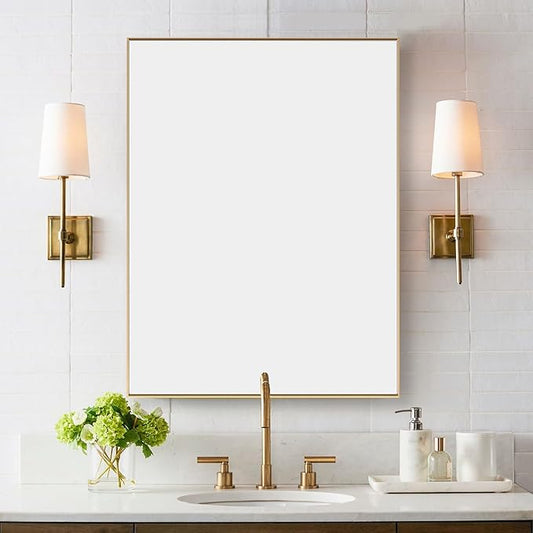 27x36 Inch Orange Gold Bathroom Mirror for Wall, Aluminum Frame Rectangle Rectangular Vanity Mirror, Modern Large for Bedroom, Living Room, Horizontal or Vertical-StrideForce Fitness