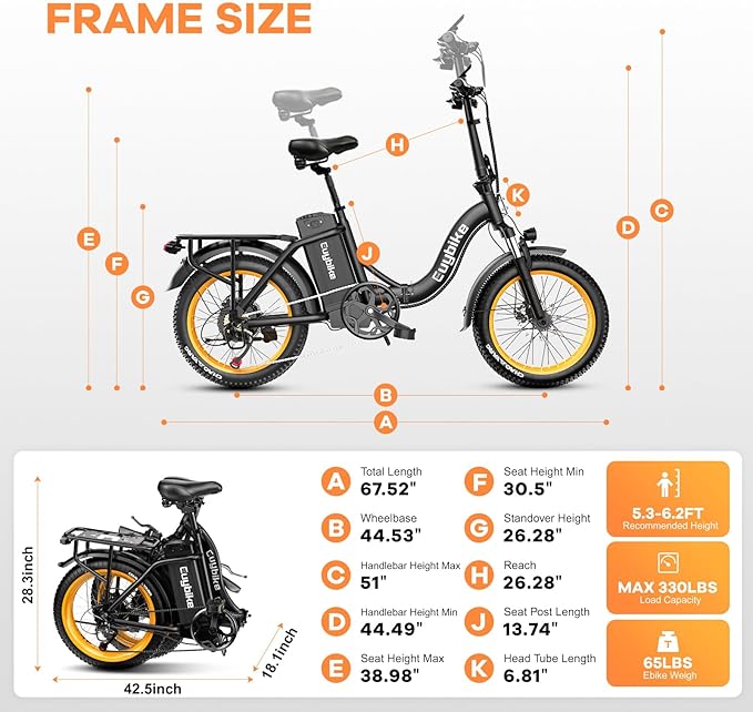 Folding Electric Bike for Adults with Peak 1000W Motor, 48V 20AH Battery up to 30MPH 80 Miles, 20" Fat Tire All Terrain Ebike, Front Suspension 7-Speed Commuter E Bike, Step-Thru, UL Certified-StrideForce Fitness