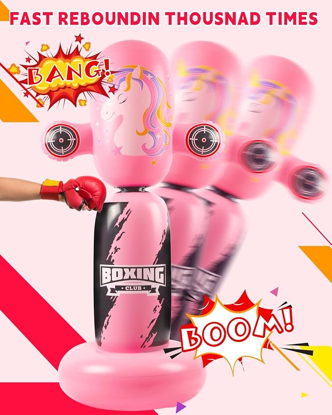 Punching Bag for Kids,New Upgraded 360°Rotating Kids Punching Bag,Inflatable Boxing Bag Toy for Boys Girls, Christmas Birthday Gift for Kids Age 3-12-StrideForce Fitness