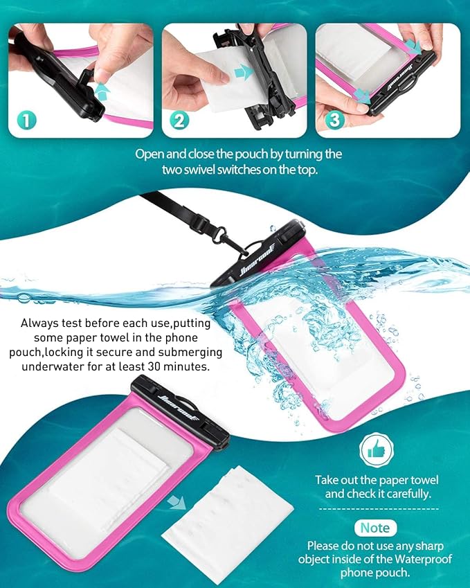 Hiearcool Waterproof Phone Pouch,Waterproof Phone Case for iPhone 17 16 15 14 13 Pro Max,IPX8 Phone Waterproof Pouch for Beach Cruise Ship Travel Essentials Green&Bright Red-2Pack-StrideForce Fitness