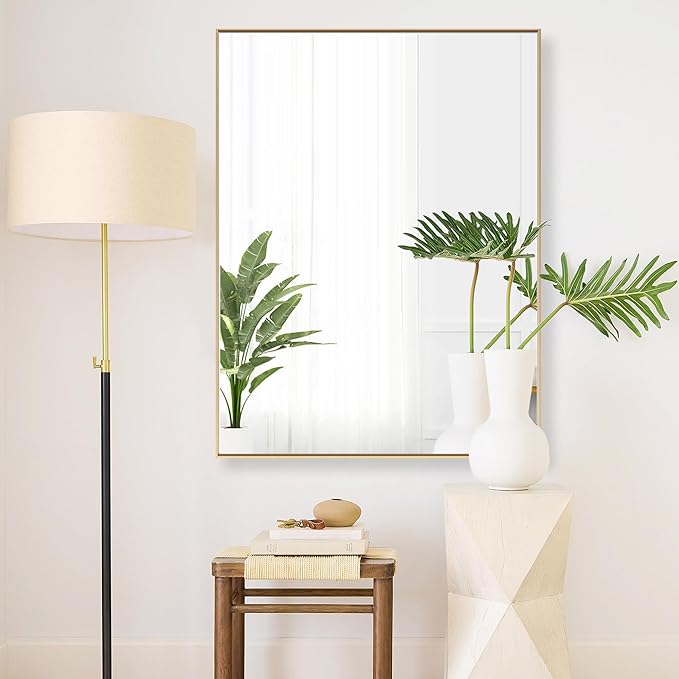 27x36 Inch Orange Gold Bathroom Mirror for Wall, Aluminum Frame Rectangle Rectangular Vanity Mirror, Modern Large for Bedroom, Living Room, Horizontal or Vertical-StrideForce Fitness