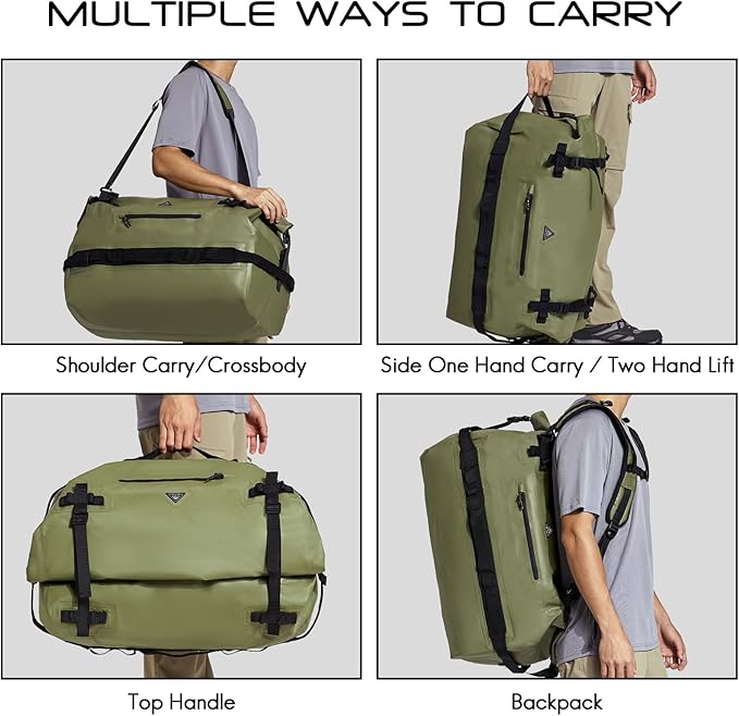 Haimont Large Waterproof Duffel Backpack Roll-Top Heavy Duty Dry Duffle Bag for Boating, Travel, Motorcycle, Kayaking, Camping, 60L-StrideForce Fitness