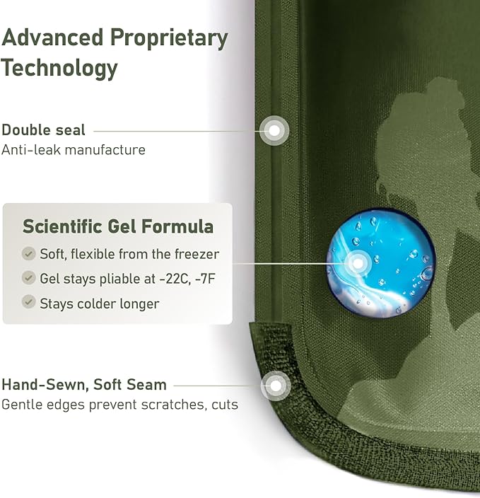 Medium Flexible Gel Ice Packs for Injuries Reusable - Soft Hot and Cold Packs for Injuries for Ankle, Arm, Foot, Leg, Back Pain Relief - 8" x 12" - Green-StrideForce Fitness