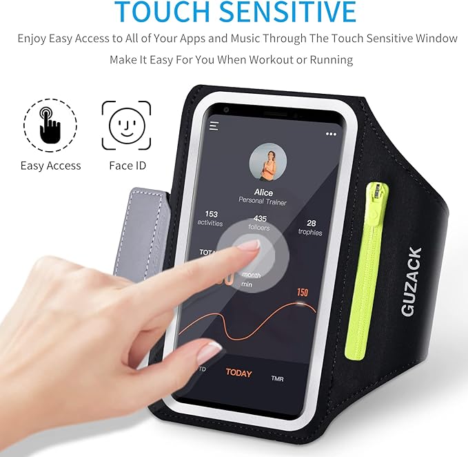 GUZACK Running Armband for iPhone 16 15 14 13 Pro Max, Galaxy S25 S24 S23 S22, with Card Slot & Key Pockets, Sports Arm Bands Phone Holder, Fit Up to 6.9 Inches Phone - Size L (Bigger Arm 14-17 in)-StrideForce Fitness