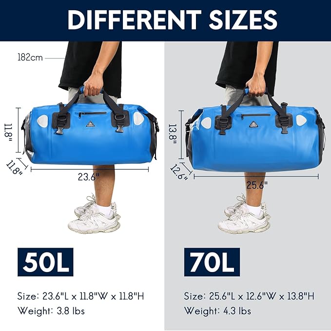 Haimont Waterproof Duffel Bag Roll-top Dry Duffel Bag with Quick-fixed Straps for Motorcycling, Rafting, Boating, SUP, Kayaking, Travel, 50L/70L-StrideForce Fitness