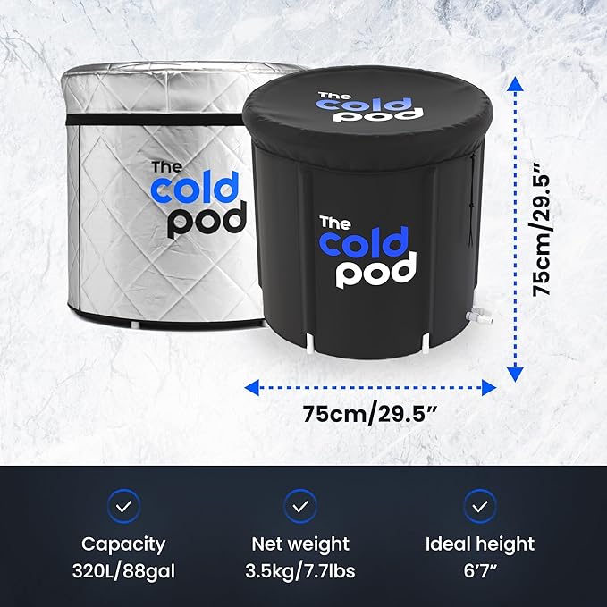 The Cold Pod Insulated Cold Plunge Tub Bundle - 85Gal Ice Bath Round Tubs with Energy Saving Multi-Layer Cover - Chiller Compatible&Silver Reflective-StrideForce Fitness
