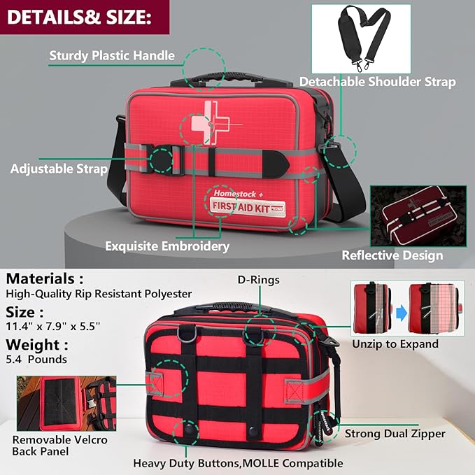 Advanced Comprehensive First Aid Kit with Well Organized Labelled Compartments Removable MOLLE System First Aid Trauma Kits for Car, Home,Camping, Office and etc.-401 Piece-StrideForce Fitness