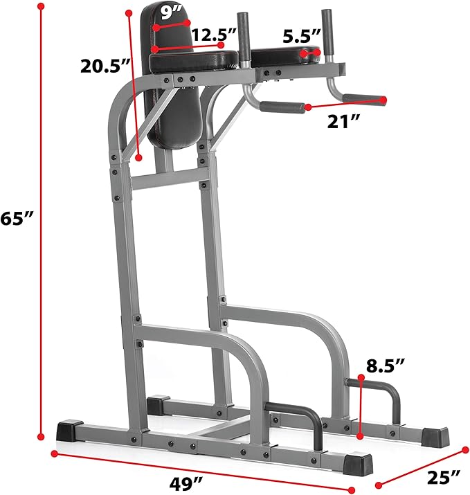 XMARK Knee Raise, Dip Stand with Push Up Station, Commercial Vertical Knee Raise, Captain's Chair, Upper Body and Core Workout Machine-StrideForce Fitness