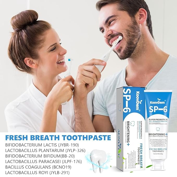 New Sp-6 Probiotics Whitening Toothpaste-Fluoride-Free, Enhanced Formula with 6 Probiotics for Gum Care & Fresh Breath, Fresh Mint Flavor（Blue）-1PC
