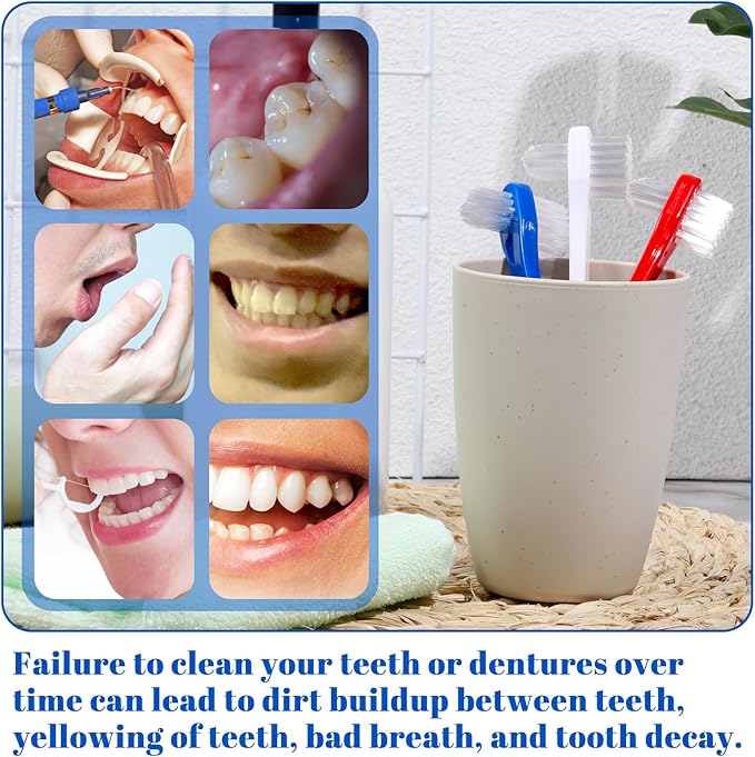 6 Pack Dual Headed Firm Hard Bristle Toothbrush, Portable Denture Brush, Denture Clean Toothbrush for Dentures Braces Cleaning