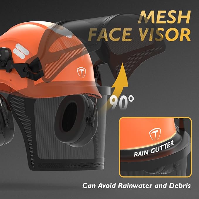 TOOLIOM Chainsaw Helmet with Face Shield and Ear Muffs, Forestry Safety Helmet, ANSI Z89.1 Certified Arborist Helmet, Chainsaw Safety Equipment-StrideForce Fitness