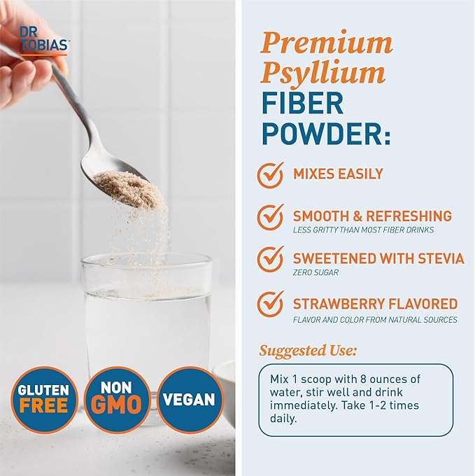 Dr. Tobias Colon Everyday Health - Gut Health for Women & Men - Psyllium Fiber Powder Drink with 4g Psyllium Husk Powder per Serving, Vegan, Gluten Free, Non-GMO, Strawberry Flavor, 60 Servings-StrideForce Fitness