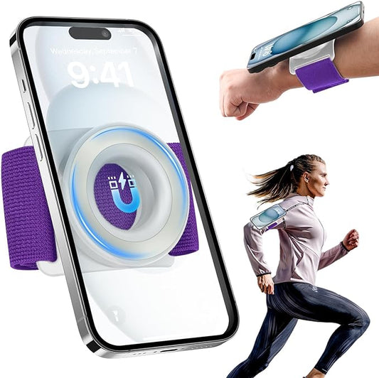 TOPGO Running Phone Holder for iPhone [360° Rotatable & Upgrade Anti-Drop] Magnetic Wrist Phone Holder, Magsafe Armband Compatible with iPhone 16 Pro and Android - Purple-StrideForce Fitness