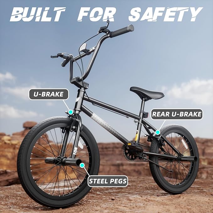 67i Boys BMX Bike 18/20 Inch Ages 8-12 Kids Bicycle with Front Rear U Brake Adjustable Seat Iron Fork 2.09" Wide Tires-StrideForce Fitness