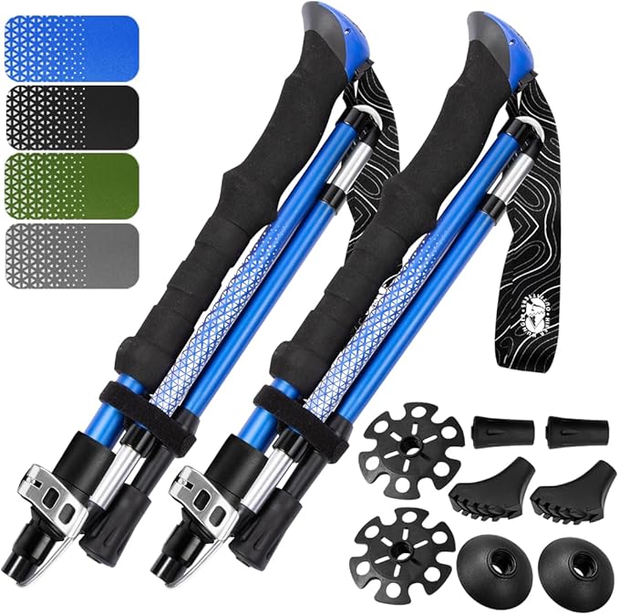 Premium Foldable Hiking Poles by USA Brand - Adjustable, Lightweight Trekking Poles Made of Aircraft Aluminum, Metal Flip Locks & Comfortable Real Cork and EVA Foam Grips-StrideForce Fitness