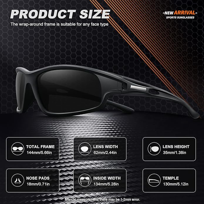 Polarized Sports Sunglasses for Men 100% UV Protection Wrap Around Unbreakable Sun Glasses for Fishing Driving-StrideForce Fitness
