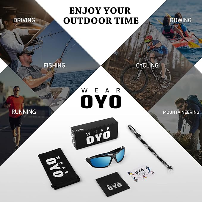 Polarized Sports Sunglasses for Men Women,Fishing Driving Rectangular Goggles UV400 Protection-StrideForce Fitness