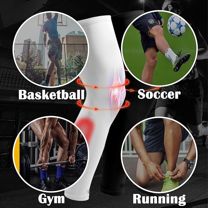 2 Pairs Leg Sleeves,Full Leg Compression Sleeve for Men Women,Long Knee Sleeve with Anti-slip Silicone Strips