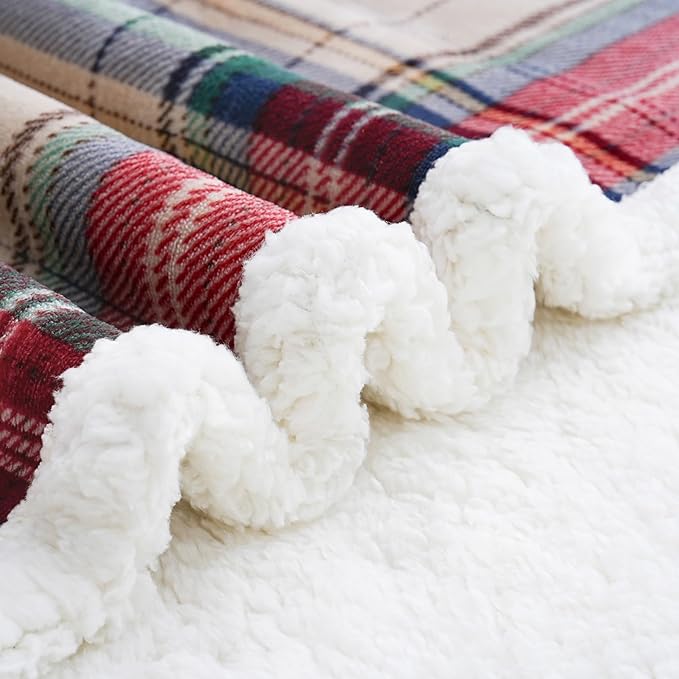 PU MEI Sherpa Fleece Throw Blanket 80" x 90" Reversible Plush Fluffy Large Big Blanket Lattice Flannel Blankets for All Season Use, Chrismas Red-StrideForce Fitness
