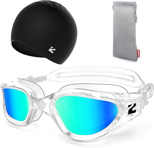 ZIONOR G1 Lite Swim Goggles with Swim Cap Comfortable Anti-fog Swimming Goggles Cap Set for Adult Men Women-StrideForce Fitness