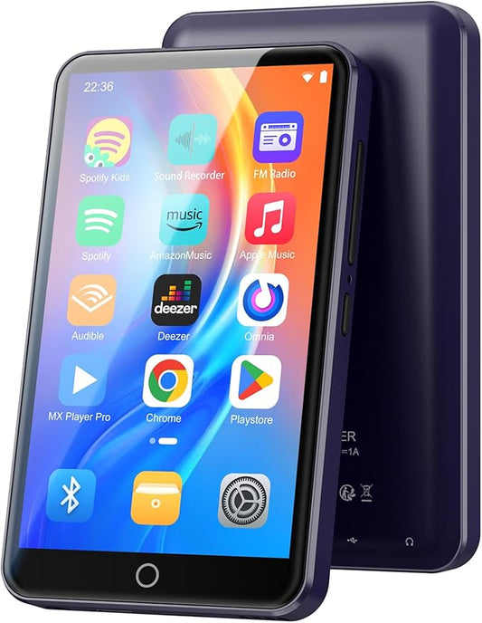 80GB MP3 Player with Bluetooth and WiFi, Android MP3 & MP4 Players with 4" Touchscreen and Speaker, Spotify Music Player with FM Radio, Audible, Amazon Music, Play Store (Purple)-StrideForce Fitness