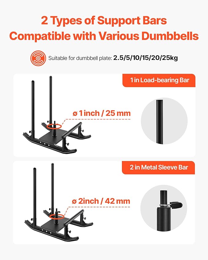 VEVOR Weight Sled, Steel Power Sled, Fitness Strength Training Sleds for Athletic Exercise Speed Improvement, Workout Fitness Equipment with Handle, Compatible with 1/2 in Weight Plates, Black-StrideForce Fitness