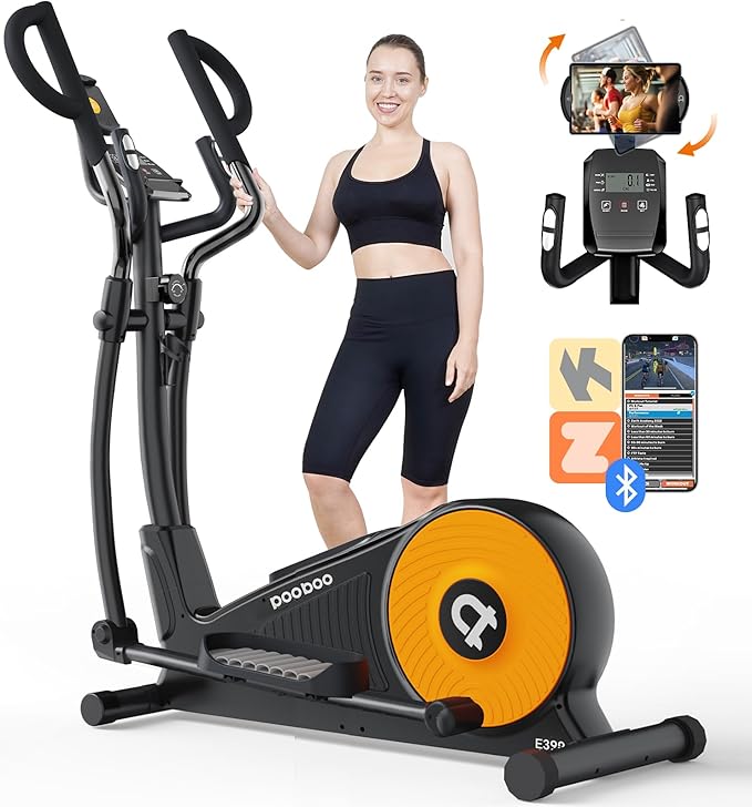 pooboo Elliptical Machine, Elliptical Exercise Machine with 16-Level Resistance&Hyper-Quiet Magnetic Driving System, Elliptical Machine for Home with LCD Monitor&15.5IN Stride, 350LBS Weight Capacity-StrideForce Fitness
