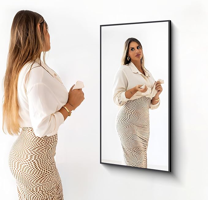 Black Bathroom Mirror for Wall, 24x48 Inch Rectangle Mirrors with Metal Frame, Modern Vanity Wall Mirror Decor for Entryway Hangs, Bathroom Living Room Horizontal or Vertical-StrideForce Fitness