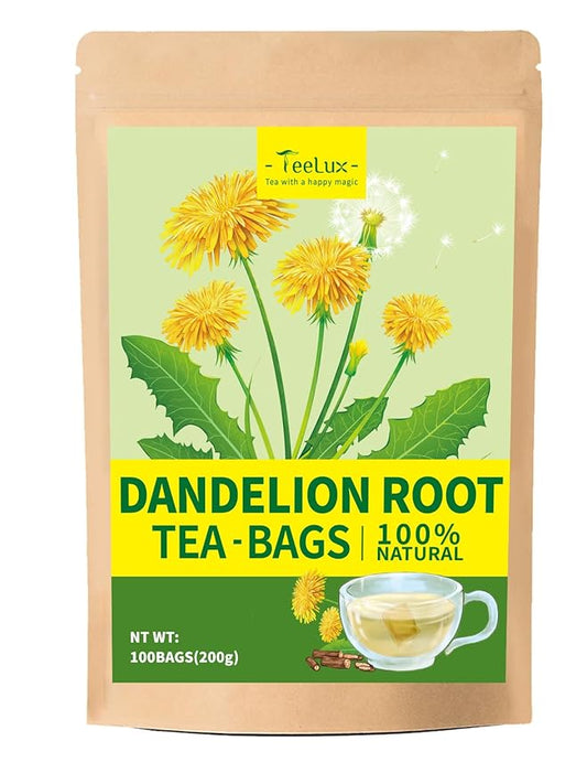 TeeLux Dandelion Root Tea Bags, Premium Raw Dandelion Root Tea, Smooth Taste, Caffeine Free, 100 Count