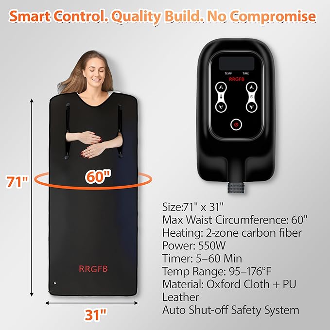 Sauna Blanket Portable, Sauna Bag for Home Use Weight Loss and Detox, 86–158℉, 20–60 Min Timer, Waterproof & Foldable – Includes Remote Control & Carrying Bag-StrideForce Fitness