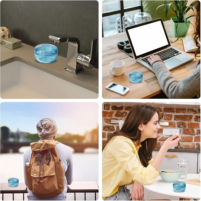 Retainer Cleaning Case,Portable No-Leak Denture Cup Case with Dentures Brush Kit, Travel Retainer Cases with Vent Holes for Clear Aligner,Mouth Guards,Night Guard,Dentures (Blue)