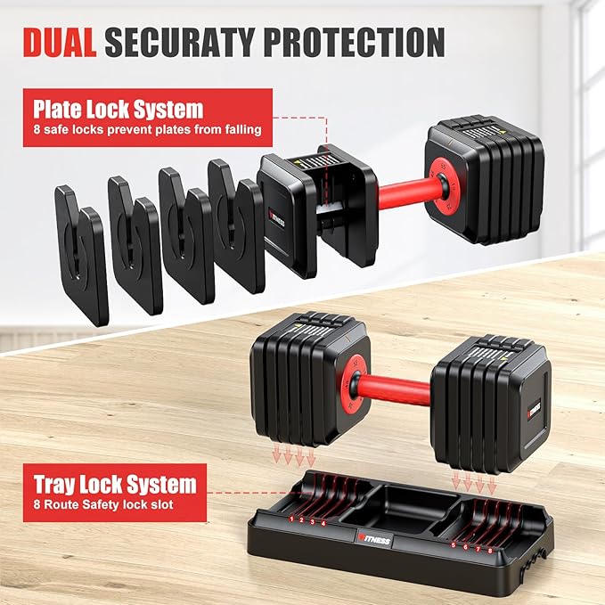 XDDIAS Adjustable Dumbbell Set of 2, 25/55/80LB Dumbbell Set-1Sec Adjustable Weights-5/10 in 1 Free Weights Dumbbells Set with Effortless Tray/No-Slip Handle-Compact Size for Women/Men at Home Gym-StrideForce Fitness