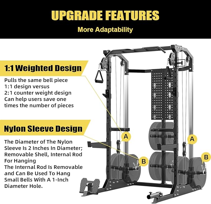 Power Cage, Squat Rack with Cable Crossover and Dual Independent Pulley System, 2000LB Capacity Workout Cage with More Training Attachments, Power Rack for Home Gym-StrideForce Fitness