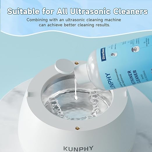 Ultrasonic Retainer Cleaner Solution for Ultrasonic Denture Cleaner-Professional Cleaning of Retainers, Invisible Aligners, Mouth Guards, Night Guards, Remove Odors, Discoloration & Stains 8.5oz