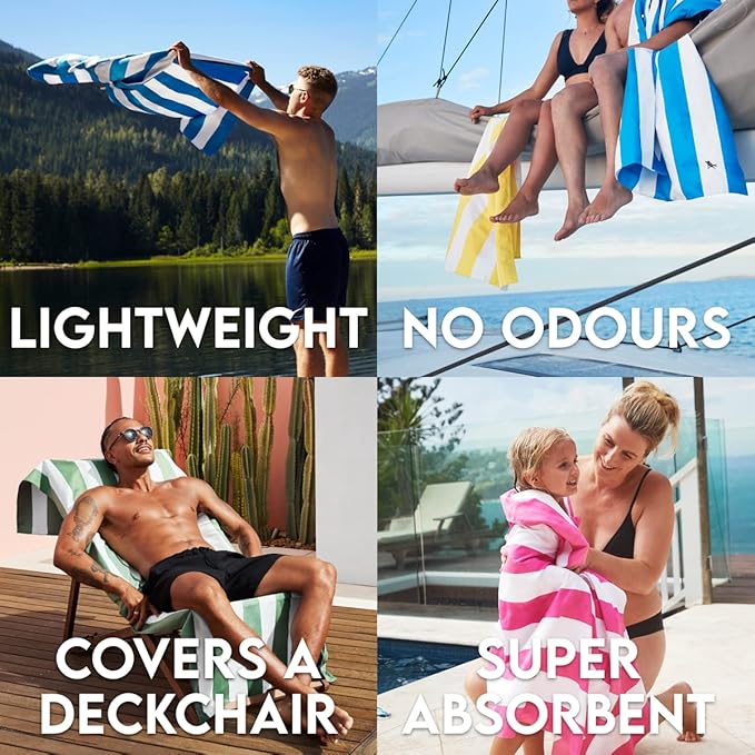 Dock & Bay Customized Beach Towel - Quick Dry, Sand Free - Compact, Lightweight - 100% Recycled - Includes Bag - Cabana Light - Tulum Blue- Large-StrideForce Fitness