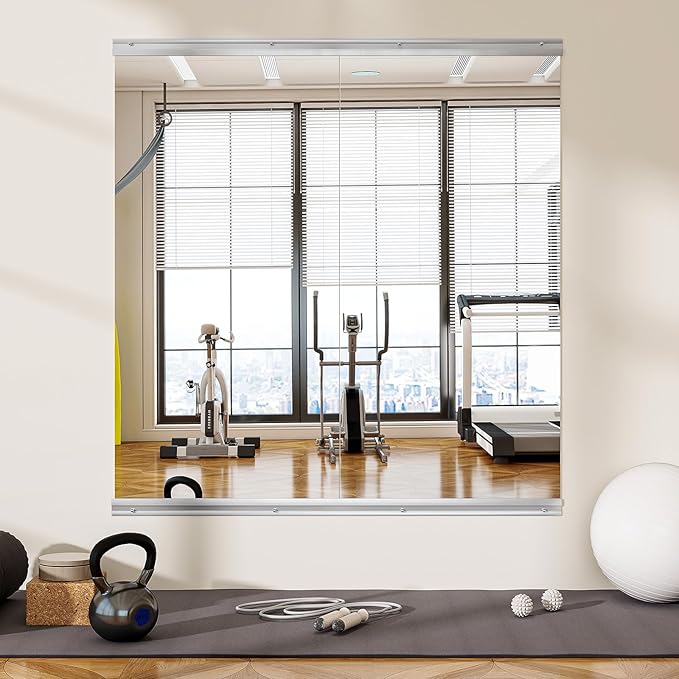 Home Gym Mirror - 2 PCS 24×48 inches, Large Wall Mounted Frameless Full Length Body Mirror for Dancing Studio, Exercise, Fineness, Yoga, Tempered Glass-StrideForce Fitness