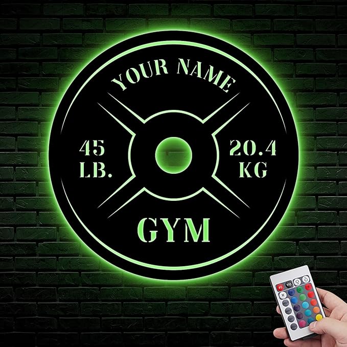 Personalized Home Gym LED Tin Metal Sign Multiple Sizes, Weight Lifting Exercise Workout Room Training Fitness Center Motivational Inspirational Quotes Decor Wall Art Hanging Accessories (06 LED)-StrideForce Fitness