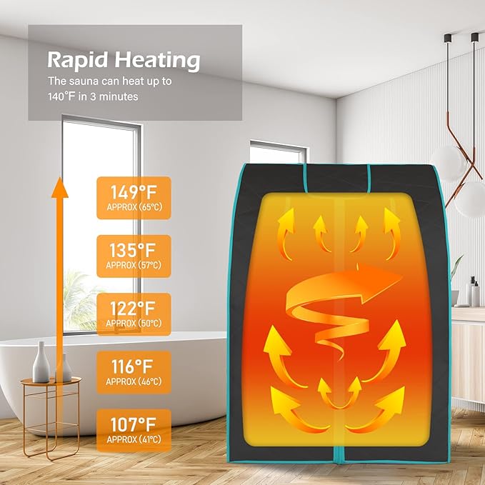 Smartmak Far Infrared Sauna, Full Body One Person Portable SPA Set with Time & Tempreture Remote Control, Heating Foot Pad and Foldable Reinforced Chair (L 27.6’’ x W 31.5’’ x H 37.8’’) - Black-StrideForce Fitness