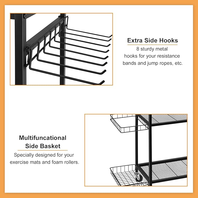 Weight Rack Stand Small Gym Rack Yoga Rack Workout Equipment Storage Cart for Weights, Dumbbells, Yoga Mats, Kettlebells, Foam Rollers, and Resistance Bands-StrideForce Fitness