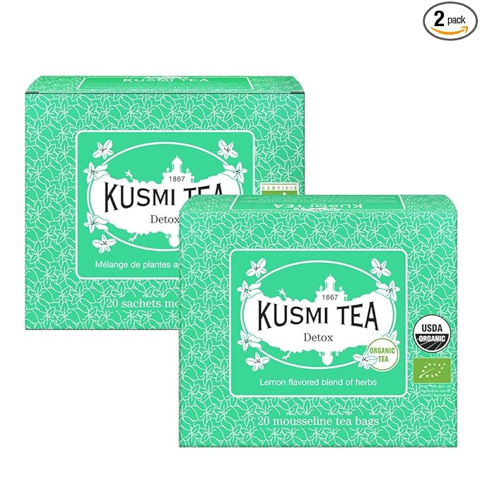 Kusmi Tea - Pack of 2 Boxes of Tea Bags - Detox - Organic Blend of Green Tea, Mate & Lemon - Lemongrass, Rose Hip and Lemon Flavours - Enjoy Hot or Iced - 2x20 Tea Bags-StrideForce Fitness