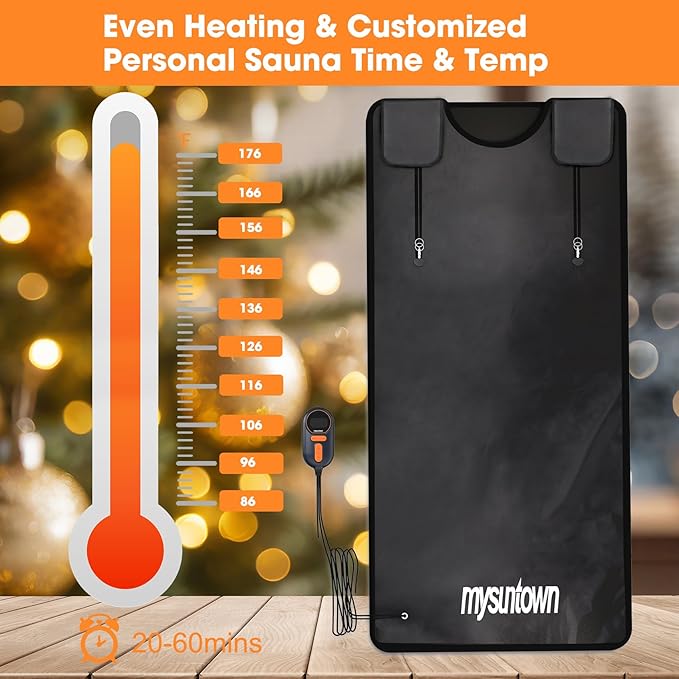 Infrared Sauna Blanket,Portable Sauna Blanket at Home for Body Health and Detoxification,Sauna Blanket for Home Use with Red Light Therapy, Low EMF , 86-176℉, 20-60 Minutes Timer, 5.9ft x 2.62ft-StrideForce Fitness