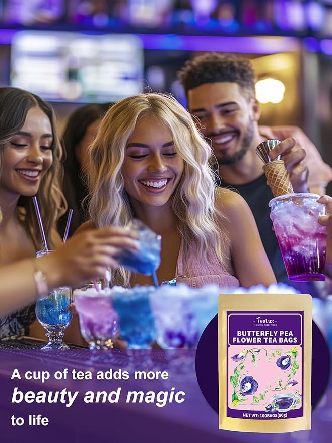 TeeLux Butterfly Pea Flower Tea Bags, Premium Dried Butterfly Pea Flower for Blue & Purple Drinks and Food Coloring, 100 Count