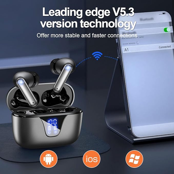 ZIUTY Wireless Earbuds Bluetooth Headphones, 50H Playtime Ear Buds with Mic, LED Digital Display Charging Case, IPX7 Waterproof, Deep Bass Stereo, in-Ear Earphone for iPhone Andriod Phone-StrideForce Fitness